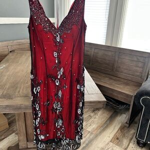 Red beaded party dress M
